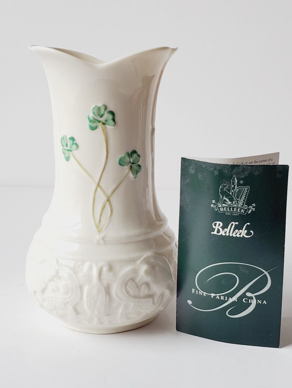 Belleek Millennium 2000 Ardagh Vase 6" Fine Parian China Irish Shamrock